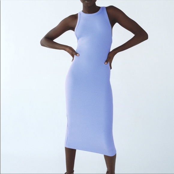 Zara Blue Ribbed Midi Dress - Picture 1 of 6